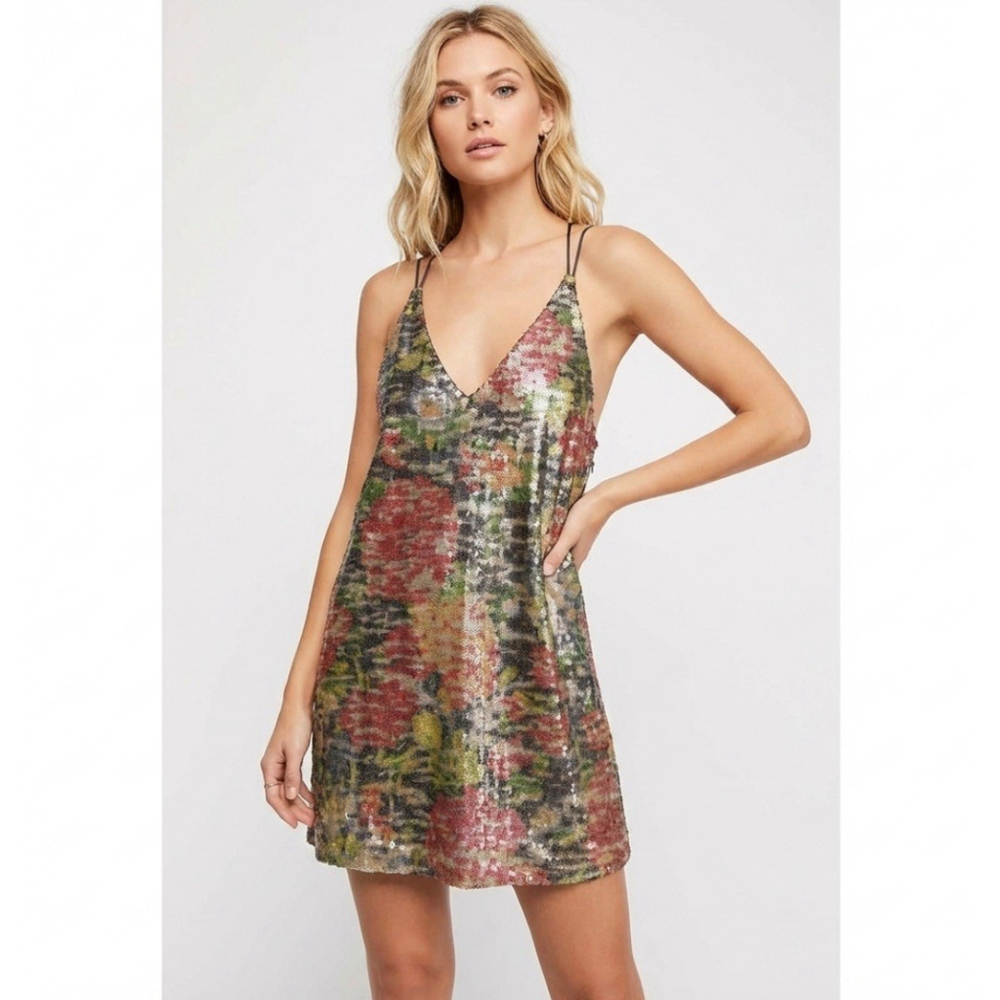 Free People Tangier Floral Sequin Mini Dress